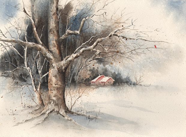 Winter trees paintigs - Πίνακες με Χειμωνιάτικα δέντρα.